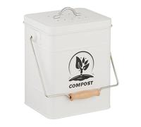 Relaxdays Kitchen Compost Bin, 6 litres, Metal, Odour Filter, with Lid & Handle, Organic Food Waste Caddy, Square, White