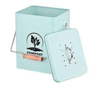Relaxdays Kitchen Compost Bin, 6 Litres, Metal, Odour Filter, with Lid & Handle, Organic Food Waste Caddy, Square
