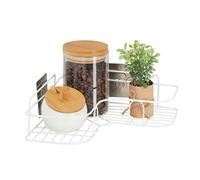 Relaxdays Kitchen Corner Shelf, Adhesive Basket, Stick Up, Wall, Spice Rack, HxWxD: 5.5x26x26 cm, Iron, White, 5,5 x 26 x 26 cm