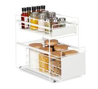Relaxdays kitchen cupboard storage, with 2 baskets, kitchen organiser, storage shelves, for bathroom, pull-out, white