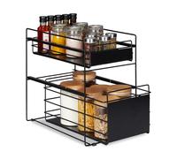 Relaxdays cupboard, 2 baskets, kitchen organiser, storage shelves, for bathroom, pull-out, black, Steel, 39,5x25x40,5 cm