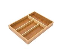 Relaxdays Kitchen Drawer Organiser, 4 x 25 x 34 cm, with 4 Compartments, Bamboo Cutlery Tray, Brown