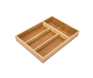 Relaxdays Kitchen Drawer Organiser, 4 x 25 x 34 cm, with 4 Compartments, Bamboo Cutlery Tray, Brown