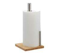 Relaxdays Kitchen Holder, Bamboo, Stainless Steel, Paper Towel Rack with Roll-Off Stop, 33x16x16 cm, Natural/Silver
