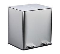 Relaxdays Kitchen Pedal Bin, 2x 15 Litres, Dustbin with Odour Filter, Waste Separation, Soft-Close Lid, Rubbish, Silver, Plastic, Stainless steel, 42 x 40 x 36.5 cm