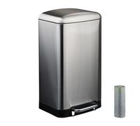Relaxdays Kitchen Pedal Bin, 30 L, Rubbish Disposal, Anti-Fingerprint, Removable Inner Bucket, Stainless Steel, Silver, 70% 30% Plastic