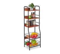 Relaxdays Kitchen Rack, 5 Levels, Fruit & Vegetable Baskets, HWD: 121.5 x 40 x 30 cm, Storage Shelf, Metal & MDF, Black, Iron
