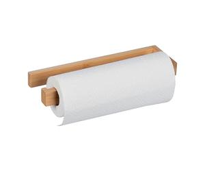 Relaxdays Kitchen Roll Holder, Adhesive, Wall-Mounted, Bamboo Paper Towel Rack, No Drilling, HWD: 3 x 31 x 9 cm, Natural