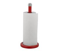 Relaxdays Kitchen Roll Holder, Stainless Steel, Paper Towel Stand for The Counter, HxØ: 35 x 15 cm, Silver/Red