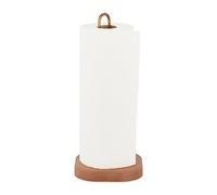 Relaxdays Kitchen Roll Holder Standing, Wood & Brass, Paper Towels Storage, Square, HWD: 30.5 x 13 x 13 cm, Natural/Gold, 30.5x13x13 cm