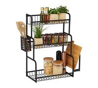 Relaxdays Kitchen Shelf for Worktop, 3 Levels, with Board & Cutlery Holder, Spice Rack, Metal, 60.5 x 53 x 22cm, Black