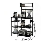 Relaxdays kitchen shelf with socket & USB, HWD: 151x82x40 cm, microwave shelf, freestanding, wood-effect, metal, black