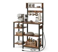 Relaxdays kitchen shelf with sockets & USB, H x W x D:151x82x40cm, microwave shelf, wood-effect, brown/black