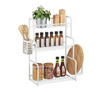 Relaxdays Kitchen Shelf Worktop, Metal, H x D: 60.5 x 53 x 22 cm, Board & Cutlery Holder, Spice Rack, Standing White, 60,5 x 53 x 22 cm
