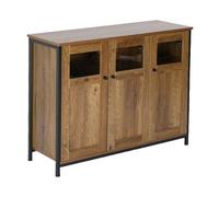Relaxdays kitchen sideboard with glass doors, HxWxD: 75 x 100 x 35 cm, kitchen storage unit, wood effect, brown/black