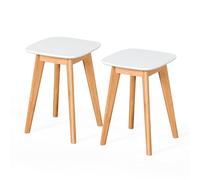 Relaxdays Kitchen Stools, Set of 2, Bamboo, MDF, Dining Room, Hallway & Bathroom, HWD: 45.5x33x33 cm, Natural/White