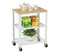 Relaxdays Kitchen Trolley, 3-Tier Wood-Effect Metal on Castors, 77.5 x 60 x 40 cm, Light Brown/White