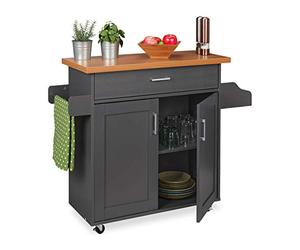 Relaxdays Kitchen Trolley, Counter Top, H x W x D approx. 90 x 39.5 x 114 cm, Metal & MDF, Grey/Natural