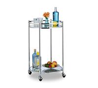 Relaxdays 10031630 Kitchen Trolley Round, Serving Bar, with 2 Shelves, Steel, Mirrored, Tea, with Wheels, Size 75 x 50 cm, Silver