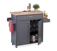Relaxdays Kitchen Trolley, Worktop, Drawer, 2 Compartments, Spice & Towel Holder, HWD: 90 x 114.5 x 39.5 cm, Grey, Fibreboard