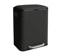 Relaxdays Kitchen Waste Bin, 2 Compartments, 2x20L, Removable Buckets, Soft Close, Foot Pedal, Metal, Black, 60x44.5x41c