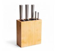 Relaxdays knife block, empty, bamboo, bristle insert, HxWxD: 26x 23 x 11.5 cm, knife storage, natural/black