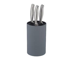 Relaxdays Knife Block, Empty, Round Blade Storage, HxD: 18 x 11 cm, Plastic, Standing, Universal Holder, Organiser, Grey