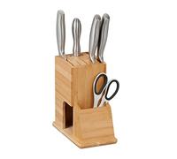 Relaxdays Knife Block, Storage for Wide Blades, Universal Holder, 21 x 11 x 22 cm, Bamboo Rack, Without Knives, Natural