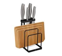 Relaxdays 2 in 1 Chopping Board & Knife Holder, Metal, Organiser Stand for Kitchen Worktop, 21.5 x 12 x 14 cm, Black, Iron
