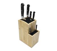 Relaxdays knife holder, bamboo, bristle insert, 2 tiers, HWD 25.5 x 11.5 x 18 cm, empty, natural/black