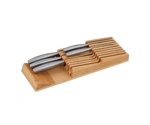 Relaxdays Knife Holder, Drawer Insert, for 9 Knives, Bamboo Organiser, Horizontal Storage, 5.5 x 13 x 40 cm, Natural