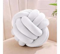 Relaxdays Knotted Cushion for Sofa, Decorative Scandinavian Style, Beige | Ø 25 cm
