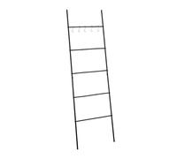 Relaxdays Ladder, 5 Rungs & Hooks, HxW: 178x58 cm, Bathroom Rack, Steel, for Towels, Clothing & Decor, Black, Plastic 10% Iron 80%, 178 x 58 x 1,5 cm