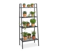 Relaxdays Ladder Shelf with 4 Metal Shelves, Freestanding, 148x60x35 cm, Black for Living Room, Kitchen, Hallway
