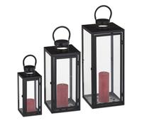 Relaxdays Lanterns Set of 3, Decorative Candle Holders for Outdoors & Indoors, 3 Sizes, Modern, Metal and Glass, Black