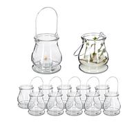 Relaxdays Lanterns Set of 12, Decorative Candle Holders for Outdoors & Indoors, H x D: 10 x 8,5 cm, Glass, Transparent
