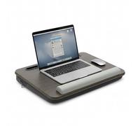 Relaxdays lap cushion with bag, WxD: 43 x 32 cm, phone holder, wrist rest, lap tray, brown/grey