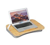 Relaxdays Lapdesk, Bamboo, Memory Foam Cushion, WXD: 51 x 36 cm, Handle, Tray for Working on Bed & Sofa, Natural/Grey