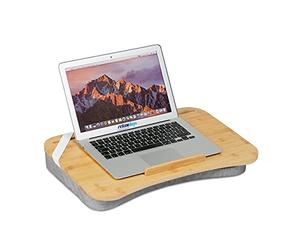 Relaxdays Lapdesk, Bamboo, Memory Foam Cushion, WxD: 51 x 36 cm, Handle, Tray for Working on Bed & Sofa, Natural/Grey