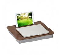 Relaxdays Laptop Bed Tray with Cushion, for Up to 17" Notebooks, Tablet Desk for Sofa with Mobile Phone Holder, 40% Fibreboard, Brown, Grey, 5.5 x 46 x 35 cm