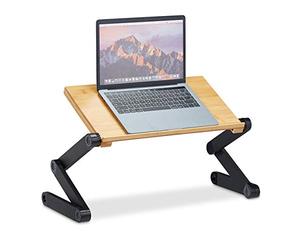 Relaxdays Laptop Stand Bamboo & Aluminium, 15 Inch Notebook Holder, Adjustable Height, HWD: 47.5 x 60 x 26 cm, Natural
