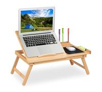 Relaxdays Laptop Stand, Couch, Foldable Bed Table, HBT: 17.5x62x34 cm, Bamboo, with Drawer, Natural, 17.5 x 34 x 62 cm