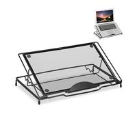 Relaxdays Laptop Stand, Foldable, Notebook Tablet, Up to 14 in, 3 Adjustable Angles, Mesh Design, Steel, Black, 14.5 x 37 x 52 cm