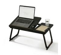 Relaxdays Laptop Table for Bed & Sofa, Foldable, Height-Adjustable, Metal & Wood-Effect, 23.5x56x33 cm, Black