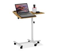 Relaxdays Laptop Table Height Adjustable, Rollable, Tilting Desk Top, Mouse Tray, HWD: 68-88 x 61 x 40 cm, Brown/White