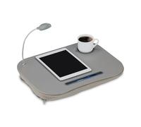 Relaxdays Laptop Tray, Lapdesk With Cup Holder & LED Light, Portable Travel Table, Multi-Purpose, Grey