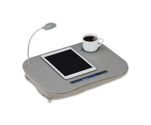 Relaxdays Laptop Tray, Lapdesk With Cup Holder & LED Light, Portable Travel Table, Multi-Purpose, Grey