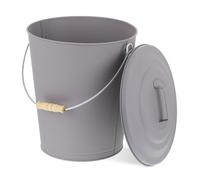 Relaxdays Ash Bucket with Lid, 24l, Charcoal Bin with Handle, Round, Fireplace/Stove/Barbecue, HxØ: 42 x 35.5 cm, Grey, Steel