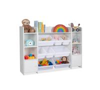 Relaxdays large children's bookcase, 8 boxes, many compartments, HxWxD: 94 x 139 x 30 cm, toy storage unit, white