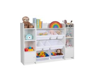 Relaxdays large children's bookcase, 8 boxes, many compartments, HxWxD: 94 x 139 x 30 cm, toy storage unit, white